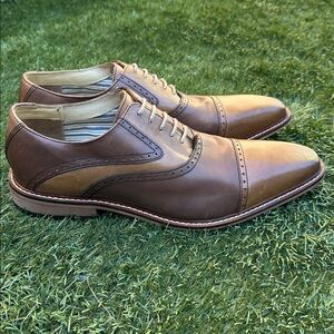 Giorgio Brutini Rote Oxfords Two Tone Cap Toe Wing Tip Brown Tan Dress Shoes 14